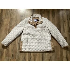 Lands' End Quilted  Puffer Jacket  Women's Medium Beige Pullover Snap Coat Warm